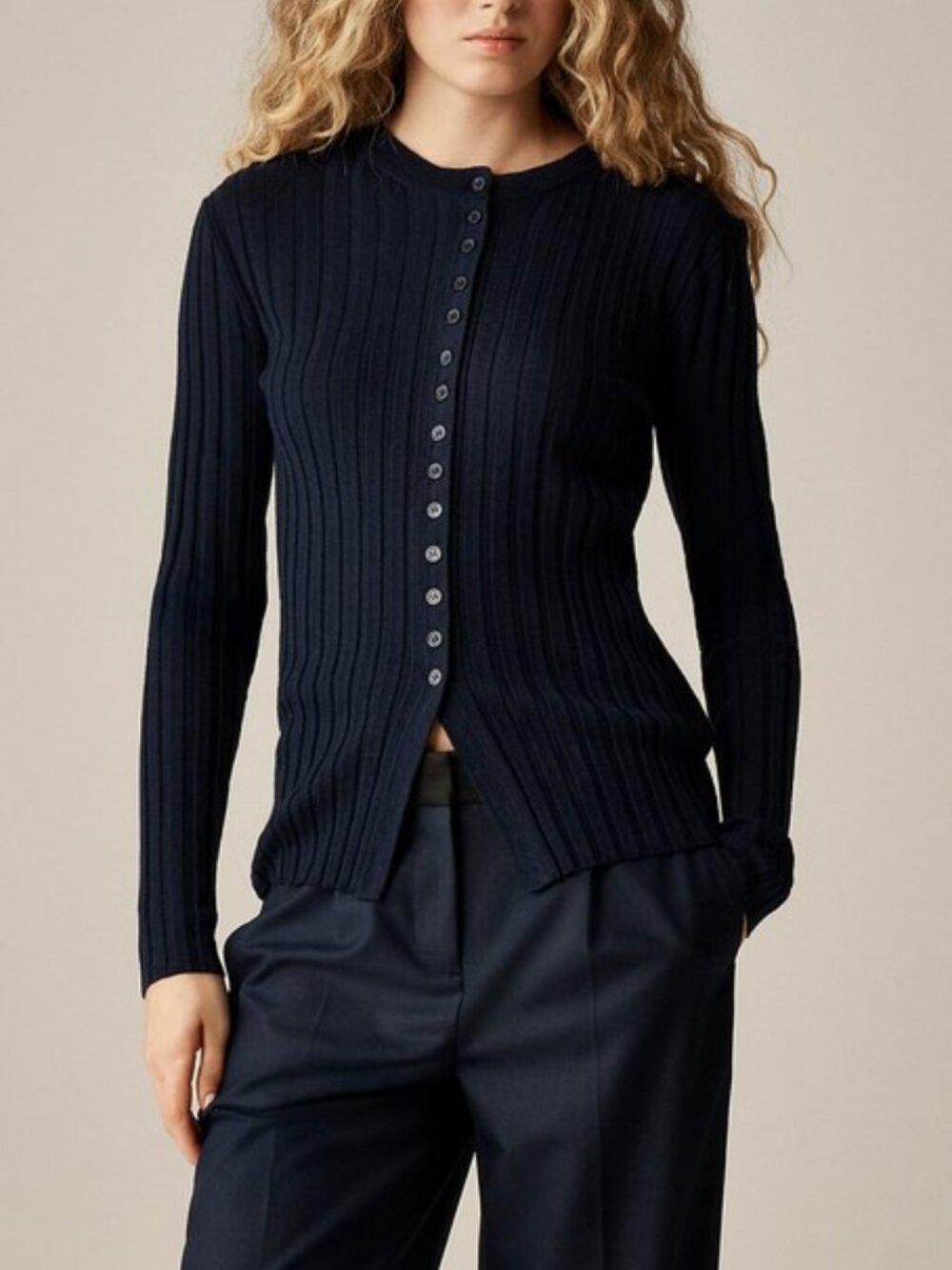 J. Crew Wide-rib fitted cardigan top in merino wool M